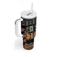 Black Batik Papua-inspired Pattern Tumbler With Handle - Polynesian Pride