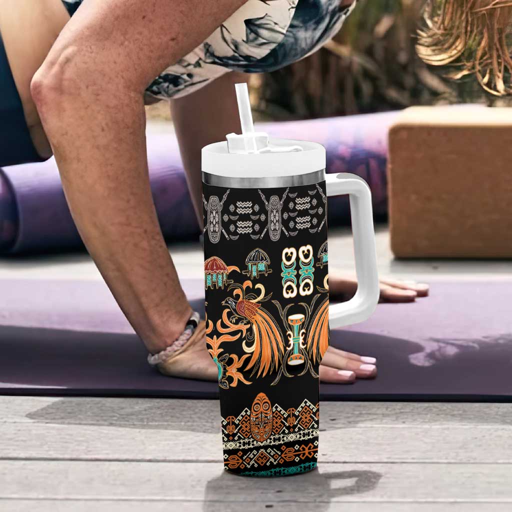 Black Batik Papua-inspired Pattern Tumbler With Handle - Polynesian Pride