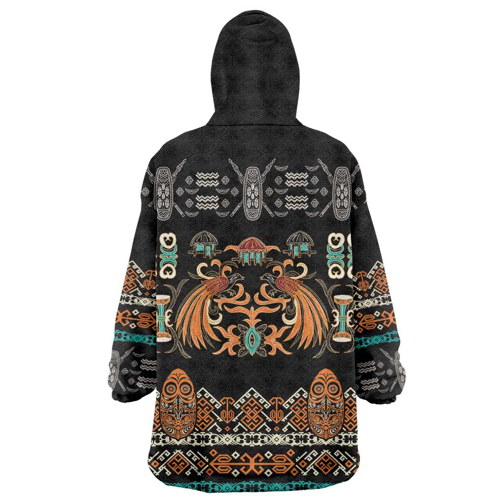 Black Batik Papua-inspired Pattern Wearable Blanket Hoodie - Polynesian Pride