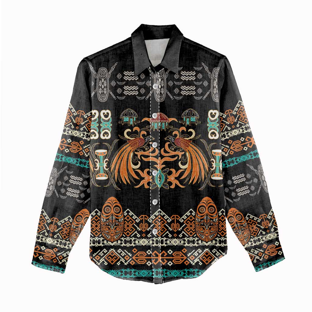 Black Batik Papua-inspired Pattern Women Casual Shirt - Polynesian Pride
