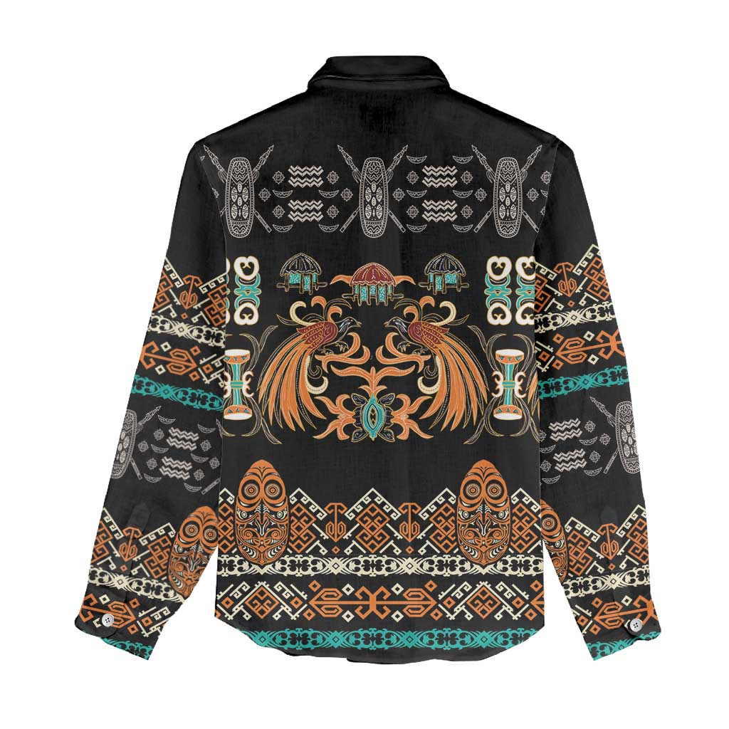 Black Batik Papua-inspired Pattern Women Casual Shirt - Polynesian Pride