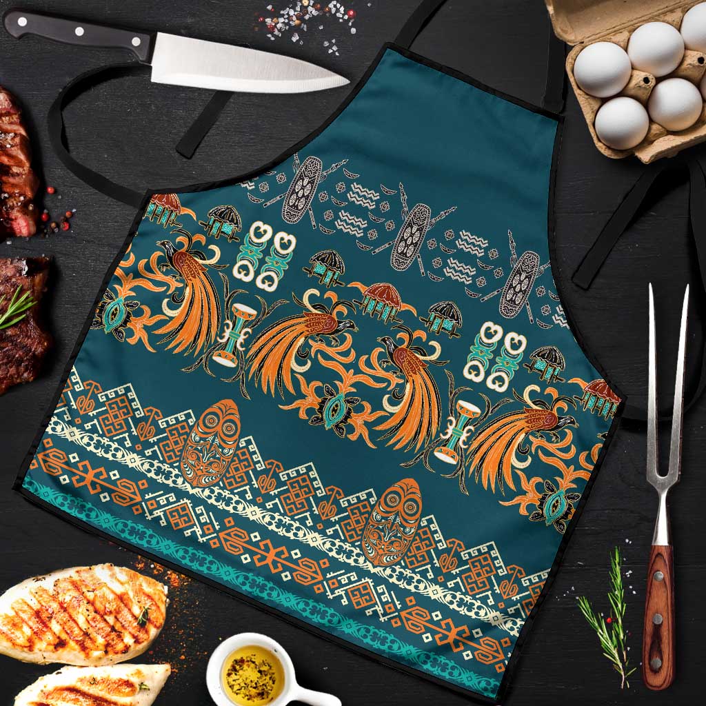 Dark Cyan Blue Batik Papua-inspired Pattern Apron - Polynesian Pride