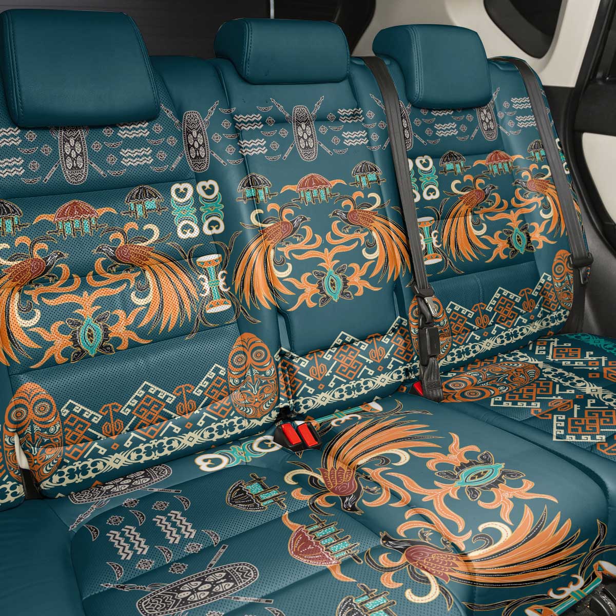 Dark Cyan Blue Batik Papua-inspired Pattern Back Car Seat Cover - Polynesian Pride