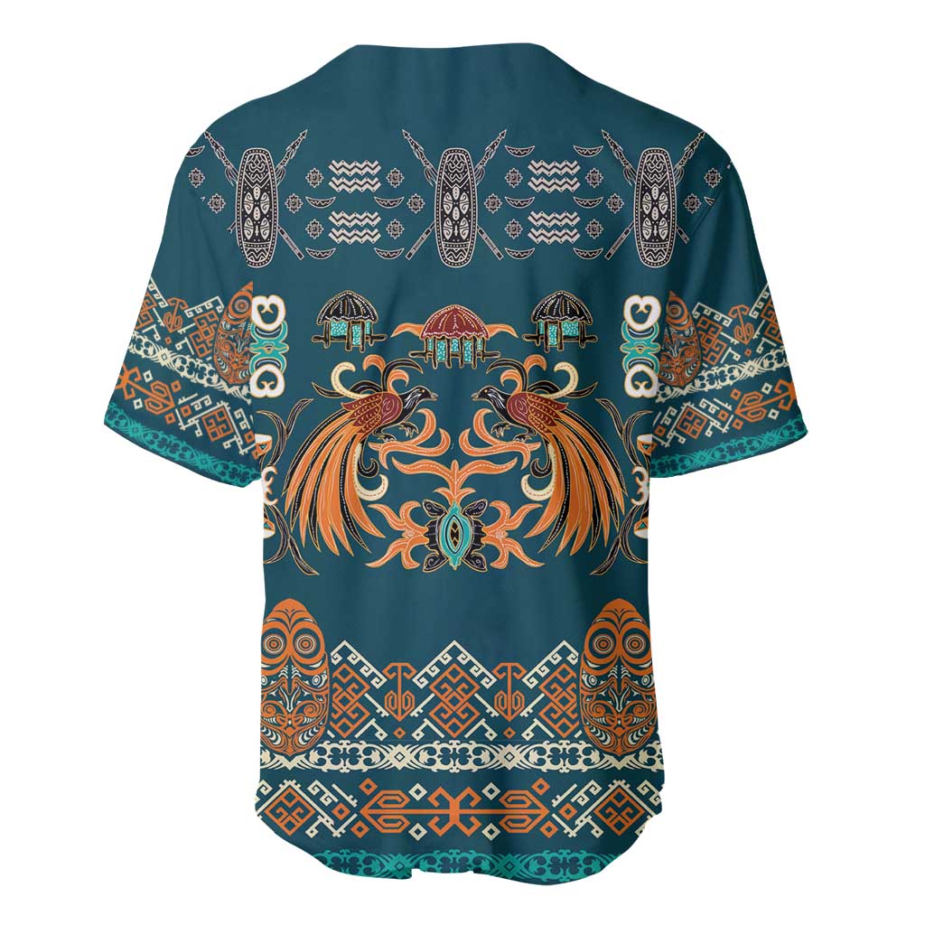 Dark Cyan Blue Batik Papua-inspired Pattern Baseball Jersey LT9 - Polynesian Pride