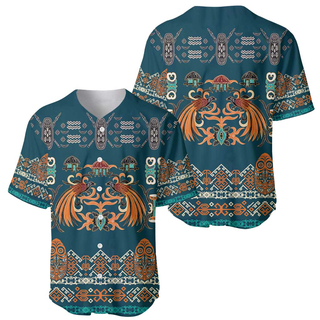 Dark Cyan Blue Batik Papua-inspired Pattern Baseball Jersey LT9 - Polynesian Pride