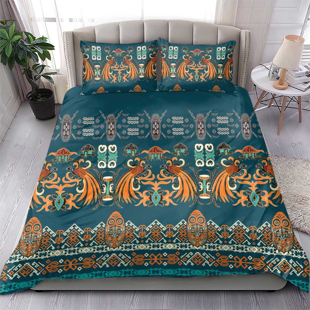 Dark Cyan Blue Batik Papua-inspired Pattern Bedding Set - Polynesian Pride