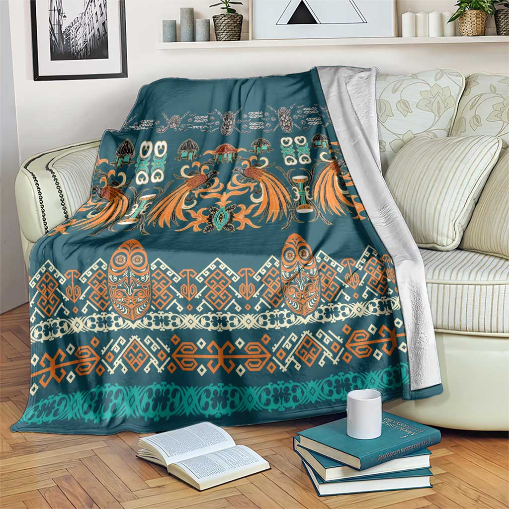 Dark Cyan Blue Batik Papua-inspired Pattern Blanket - Polynesian Pride