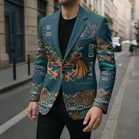 Dark Cyan Blue Batik Papua-inspired Pattern Blazer - Polynesian Pride