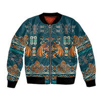 Dark Cyan Blue Batik Papua-inspired Pattern Bomber Jacket - Polynesian Pride