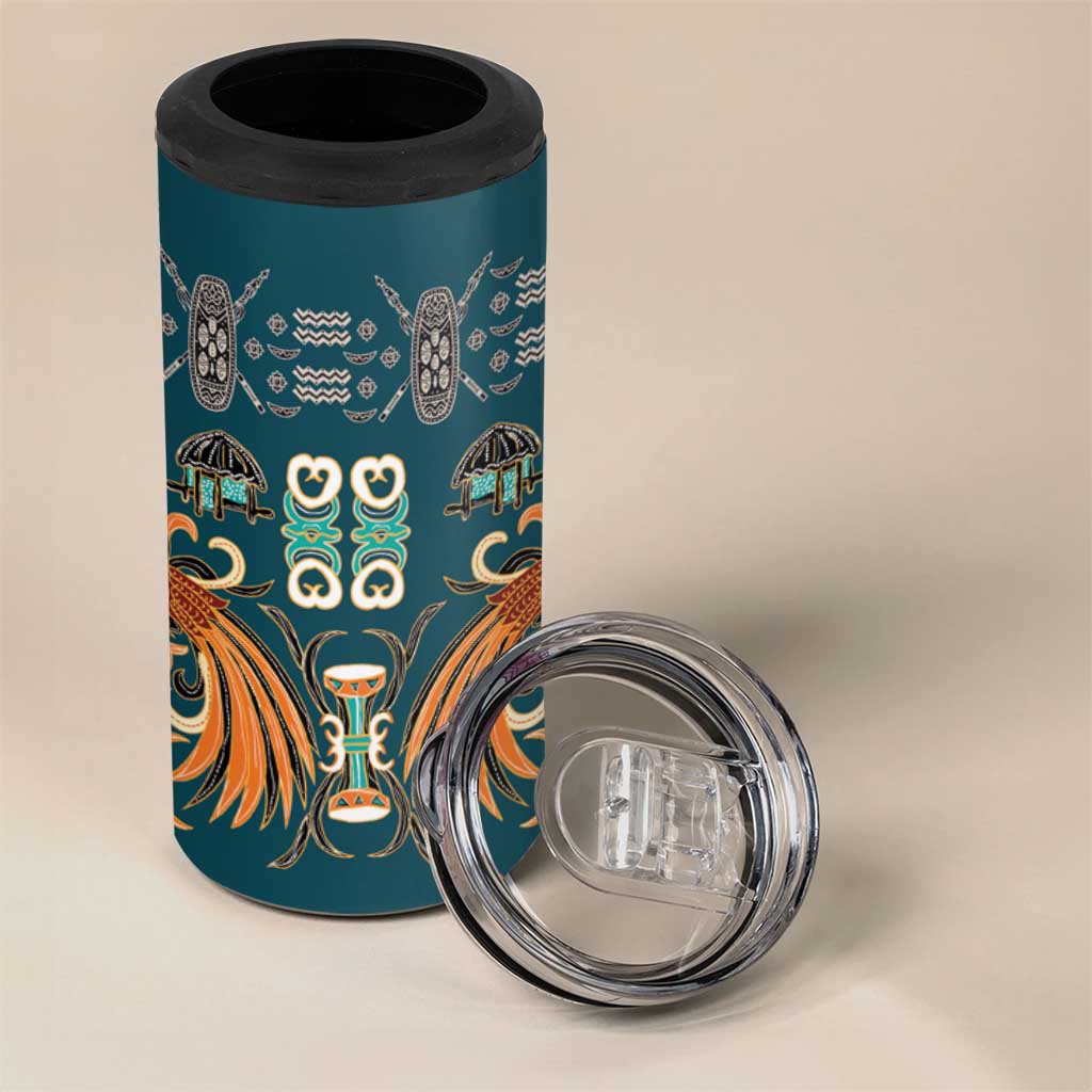 Dark Cyan Blue Batik Papua-inspired Pattern 4 in 1 Can Cooler Tumbler - Polynesian Pride