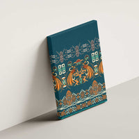 Dark Cyan Blue Batik Papua-inspired Pattern Canvas Wall Art - Polynesian Pride