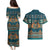 Dark Cyan Blue Batik Papua-inspired Pattern Couples Matching Puletasi and Hawaiian Shirt - Polynesian Pride