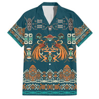 Dark Cyan Blue Batik Papua-inspired Pattern Family Matching Long Sleeve Bodycon Dress and Hawaiian Shirt LT9 Dad's Shirt - Short Sleeve Blue - Polynesian Pride