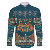 Dark Cyan Blue Batik Papua-inspired Pattern Family Matching Long Sleeve Bodycon Dress and Hawaiian Shirt LT9 Dad's Shirt - Long Sleeve Blue - Polynesian Pride