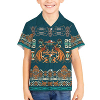Dark Cyan Blue Batik Papua-inspired Pattern Family Matching Long Sleeve Bodycon Dress and Hawaiian Shirt LT9 Son's Shirt Blue - Polynesian Pride