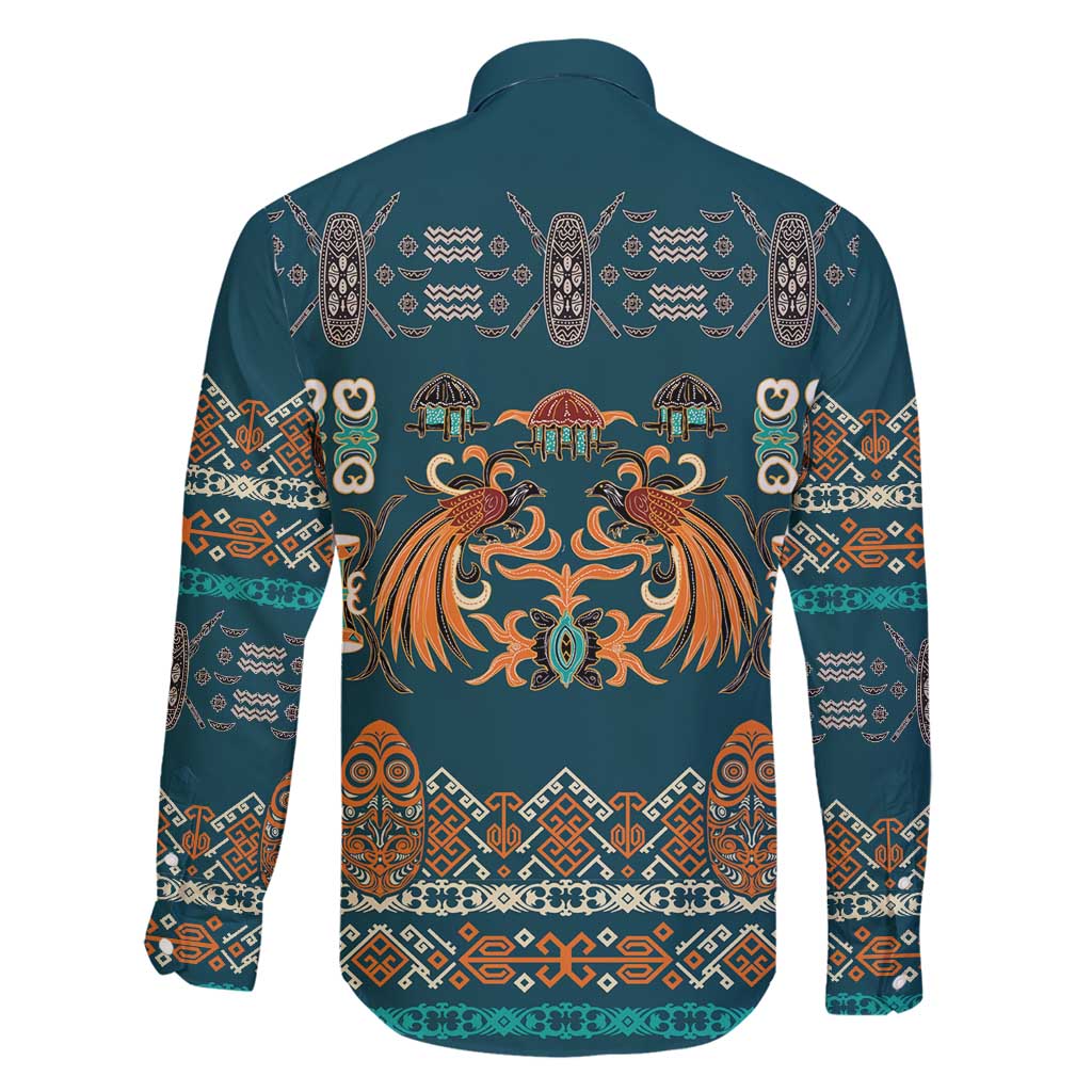 Dark Cyan Blue Batik Papua-inspired Pattern Family Matching Mermaid Dress and Hawaiian Shirt - Polynesian Pride