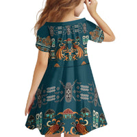 Dark Cyan Blue Batik Papua-inspired Pattern Family Matching Off The Shoulder Long Sleeve Dress and Hawaiian Shirt - Polynesian Pride