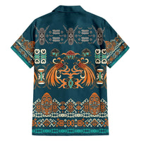 Dark Cyan Blue Batik Papua-inspired Pattern Family Matching Off The Shoulder Long Sleeve Dress and Hawaiian Shirt - Polynesian Pride