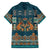 Dark Cyan Blue Batik Papua-inspired Pattern Family Matching Off The Shoulder Long Sleeve Dress and Hawaiian Shirt - Polynesian Pride