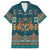 Dark Cyan Blue Batik Papua-inspired Pattern Family Matching Short Sleeve Bodycon Dress and Hawaiian Shirt - Polynesian Pride