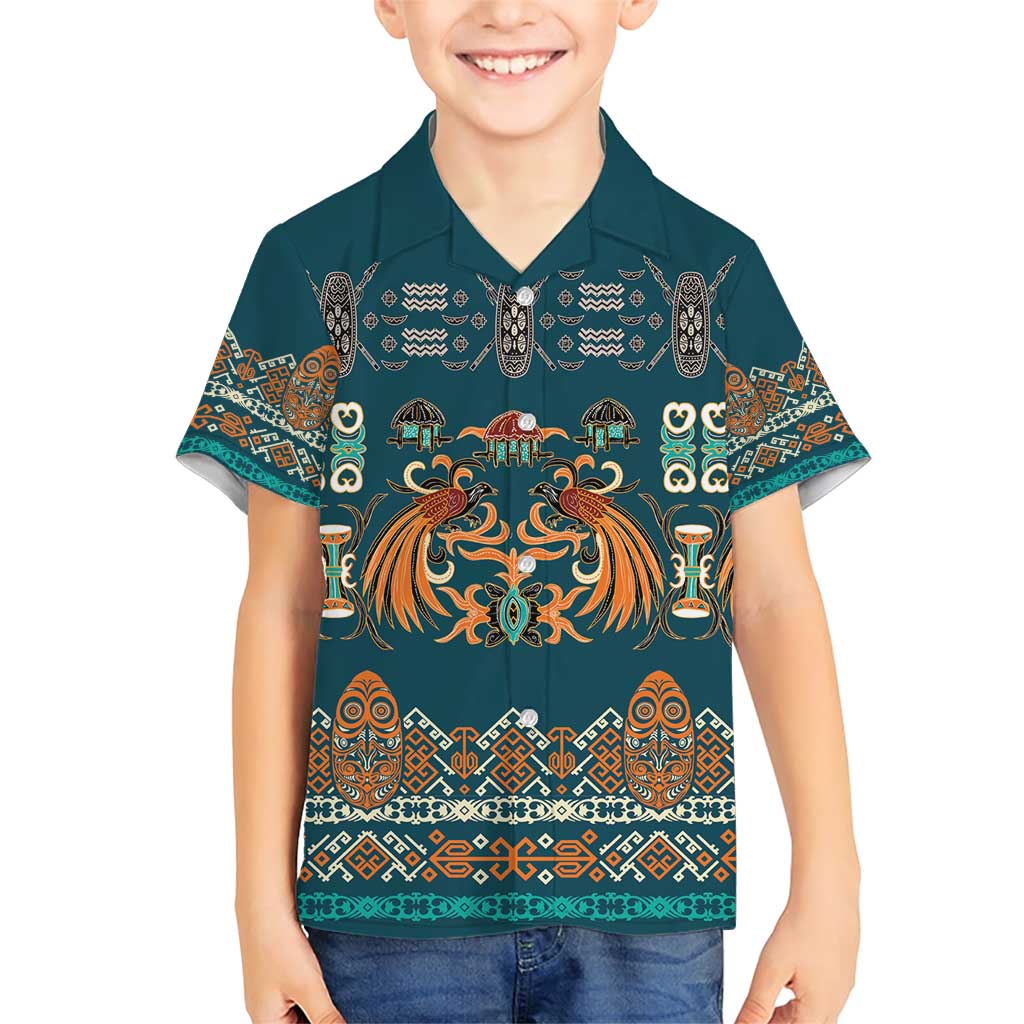 Dark Cyan Blue Batik Papua-inspired Pattern Family Matching Short Sleeve Bodycon Dress and Hawaiian Shirt - Polynesian Pride