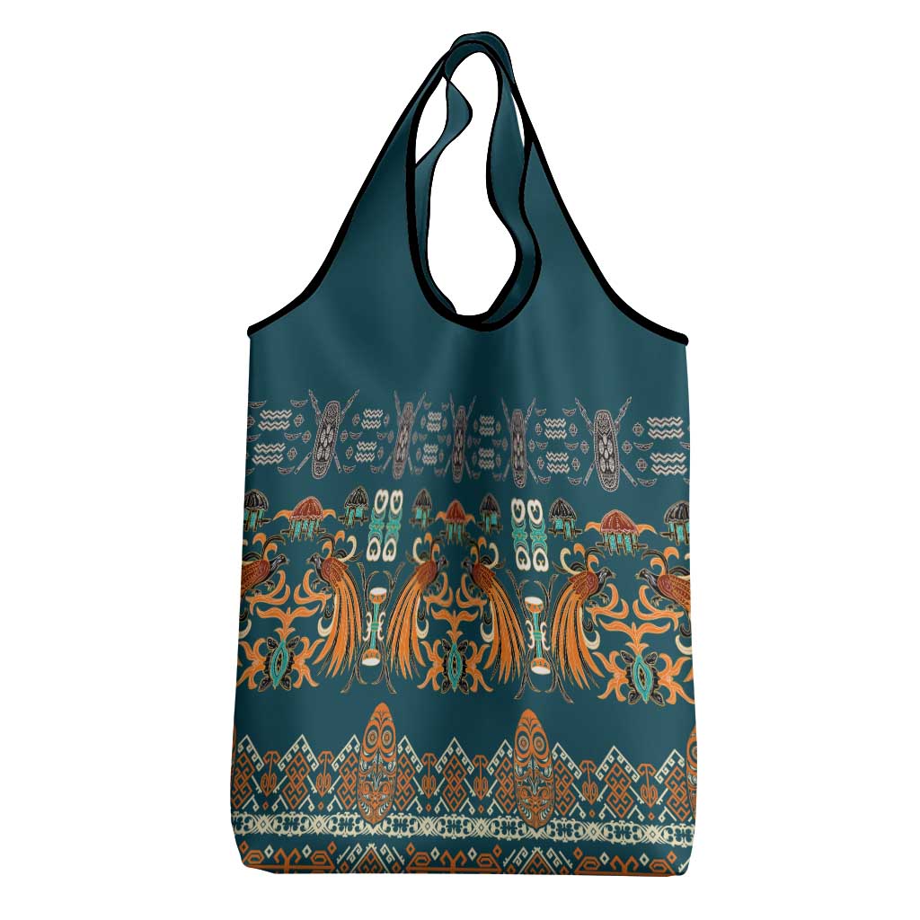 Dark Cyan Blue Batik Papua-inspired Pattern Grocery Bag - Polynesian Pride