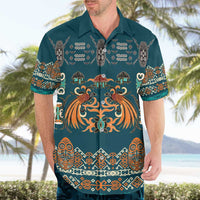 Dark Cyan Blue Batik Papua-inspired Pattern Hawaiian Shirt - Polynesian Pride