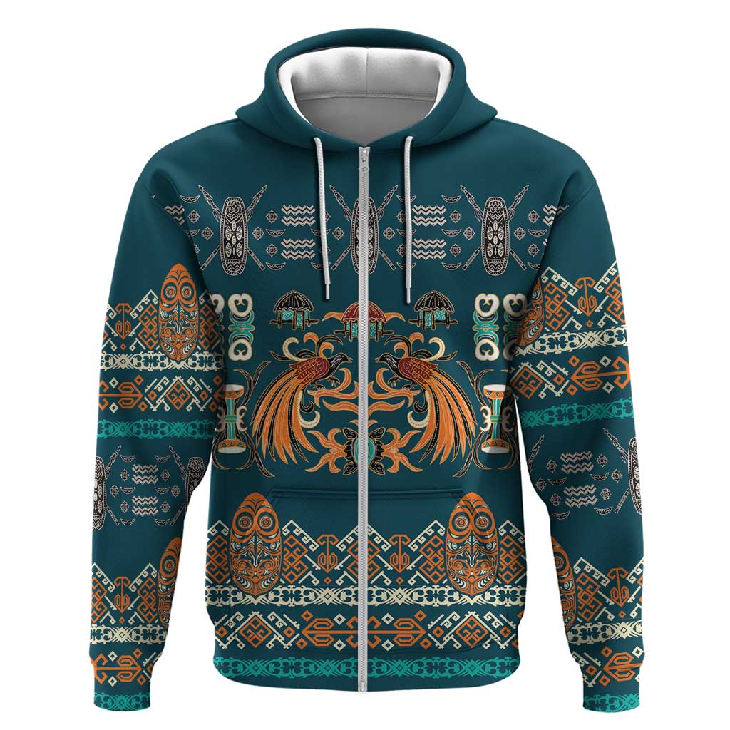 Dark Cyan Blue Batik Papua-inspired Pattern Hoodie - Polynesian Pride