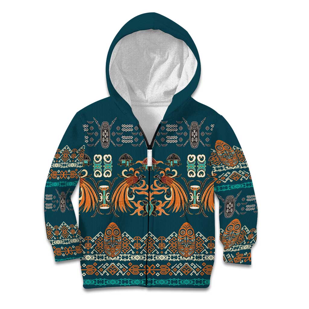 Dark Cyan Blue Batik Papua-inspired Pattern Kid Hoodie - Polynesian Pride