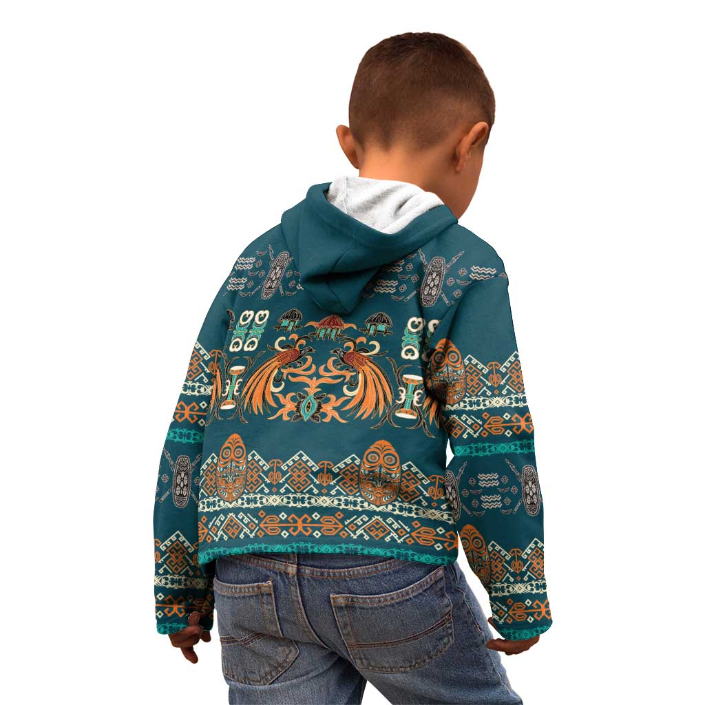 Dark Cyan Blue Batik Papua-inspired Pattern Kid Hoodie - Polynesian Pride