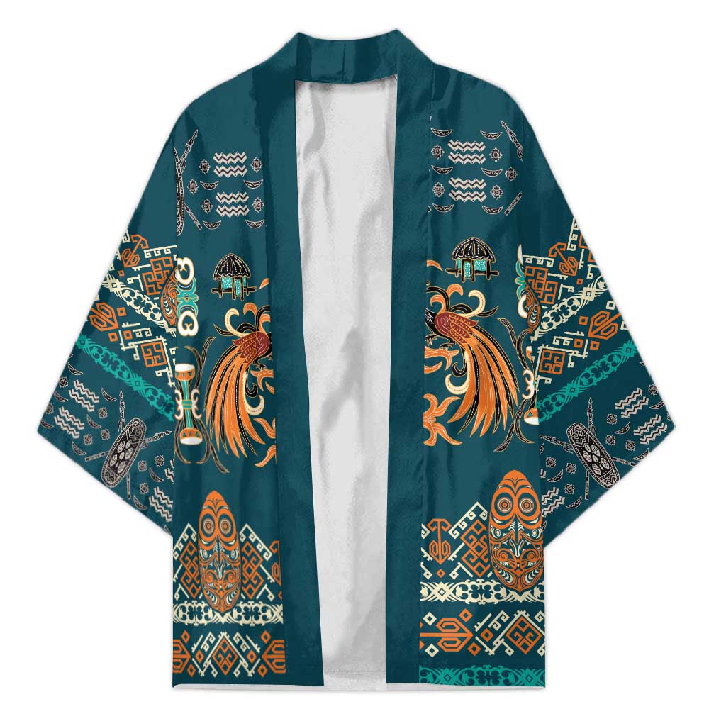 Dark Cyan Blue Batik Papua-inspired Pattern Kimono - Polynesian Pride
