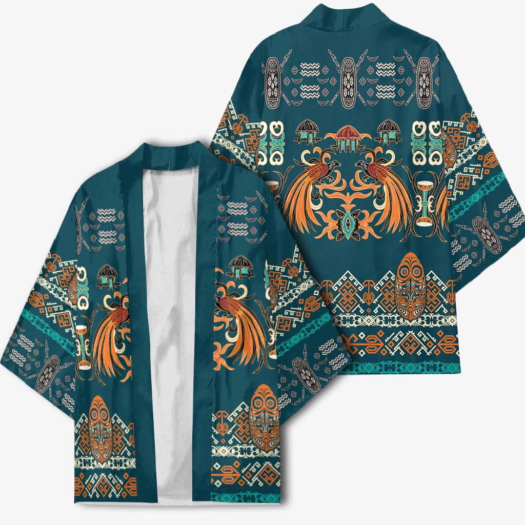 Dark Cyan Blue Batik Papua-inspired Pattern Kimono - Polynesian Pride