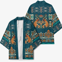 Dark Cyan Blue Batik Papua-inspired Pattern Kimono - Polynesian Pride