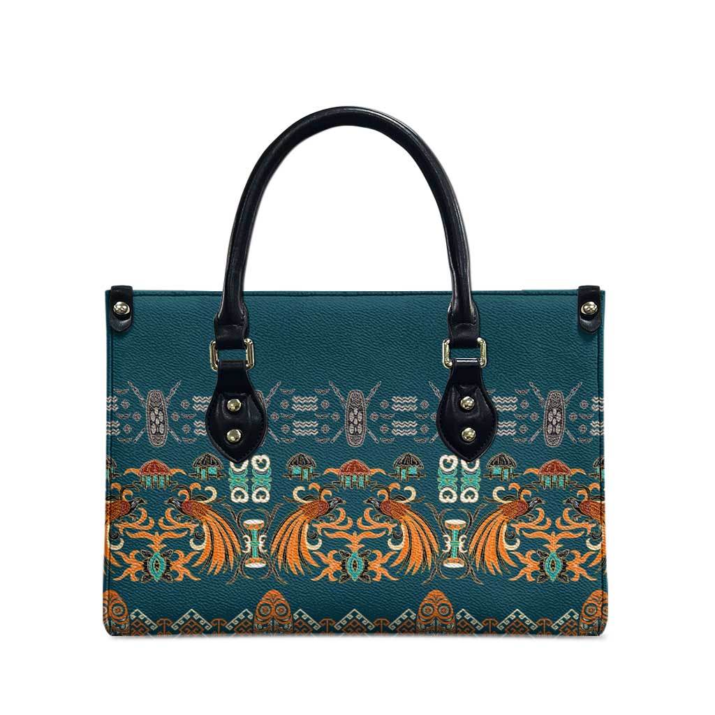 Dark Cyan Blue Batik Papua-inspired Pattern Leather Bag LT9 - Polynesian Pride