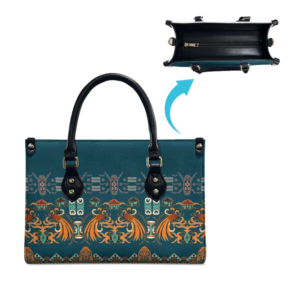 Dark Cyan Blue Batik Papua-inspired Pattern Leather Bag LT9 - Polynesian Pride
