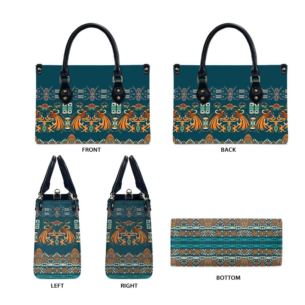 Dark Cyan Blue Batik Papua-inspired Pattern Leather Bag LT9 - Polynesian Pride