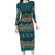 Dark Cyan Blue Batik Papua-inspired Pattern Long Sleeve Bodycon Dress - Polynesian Pride