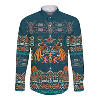 Dark Cyan Blue Batik Papua-inspired Pattern Long Sleeve Button Shirt LT9 Unisex Blue - Polynesian Pride