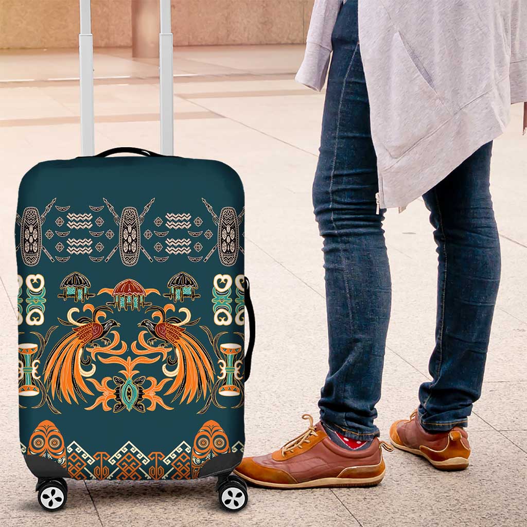 Dark Cyan Blue Batik Papua-inspired Pattern Luggage Cover - Polynesian Pride