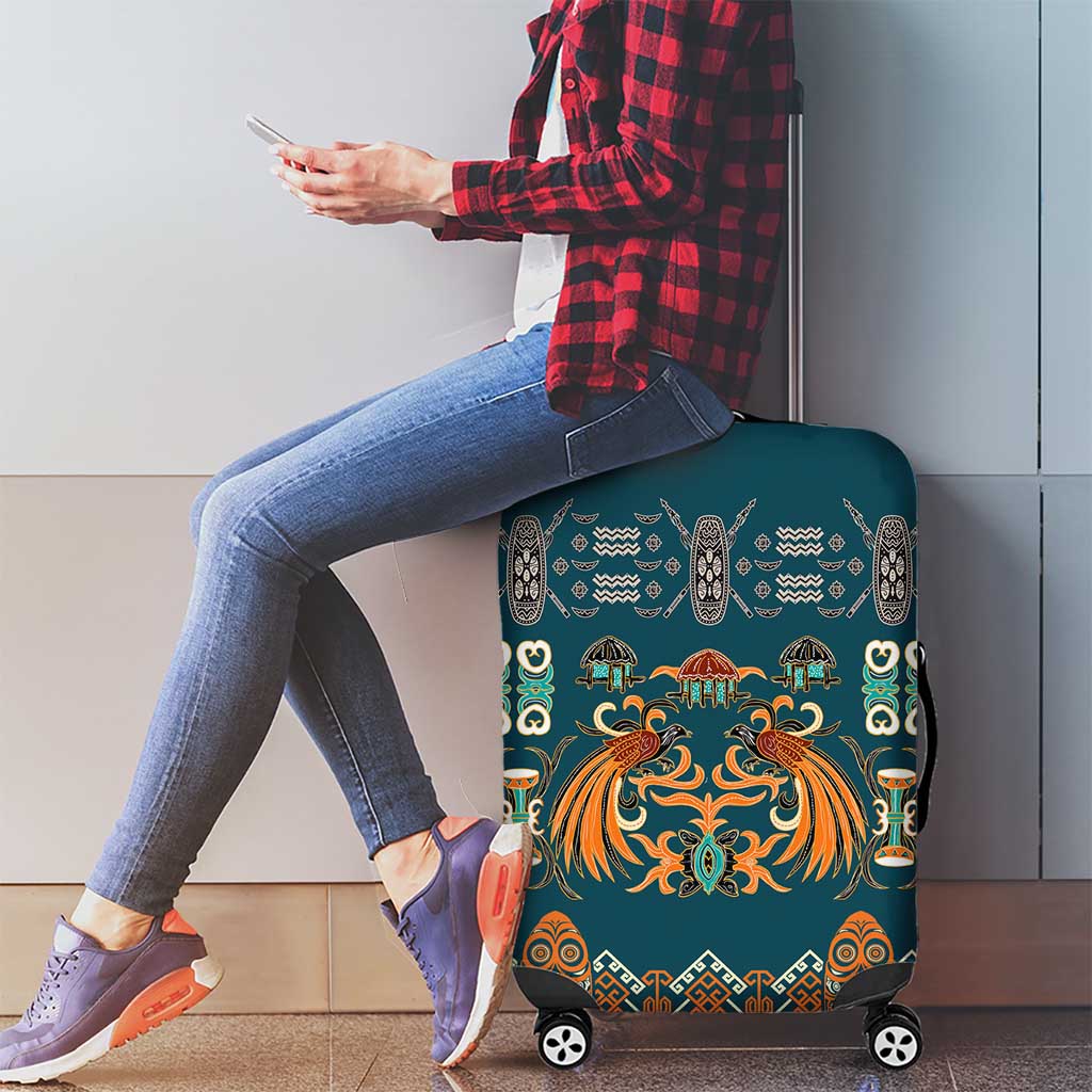 Dark Cyan Blue Batik Papua-inspired Pattern Luggage Cover - Polynesian Pride