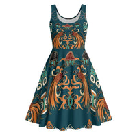 Dark Cyan Blue Batik Papua-inspired Pattern Midi Dress - Polynesian Pride