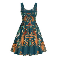 Dark Cyan Blue Batik Papua-inspired Pattern Midi Dress - Polynesian Pride