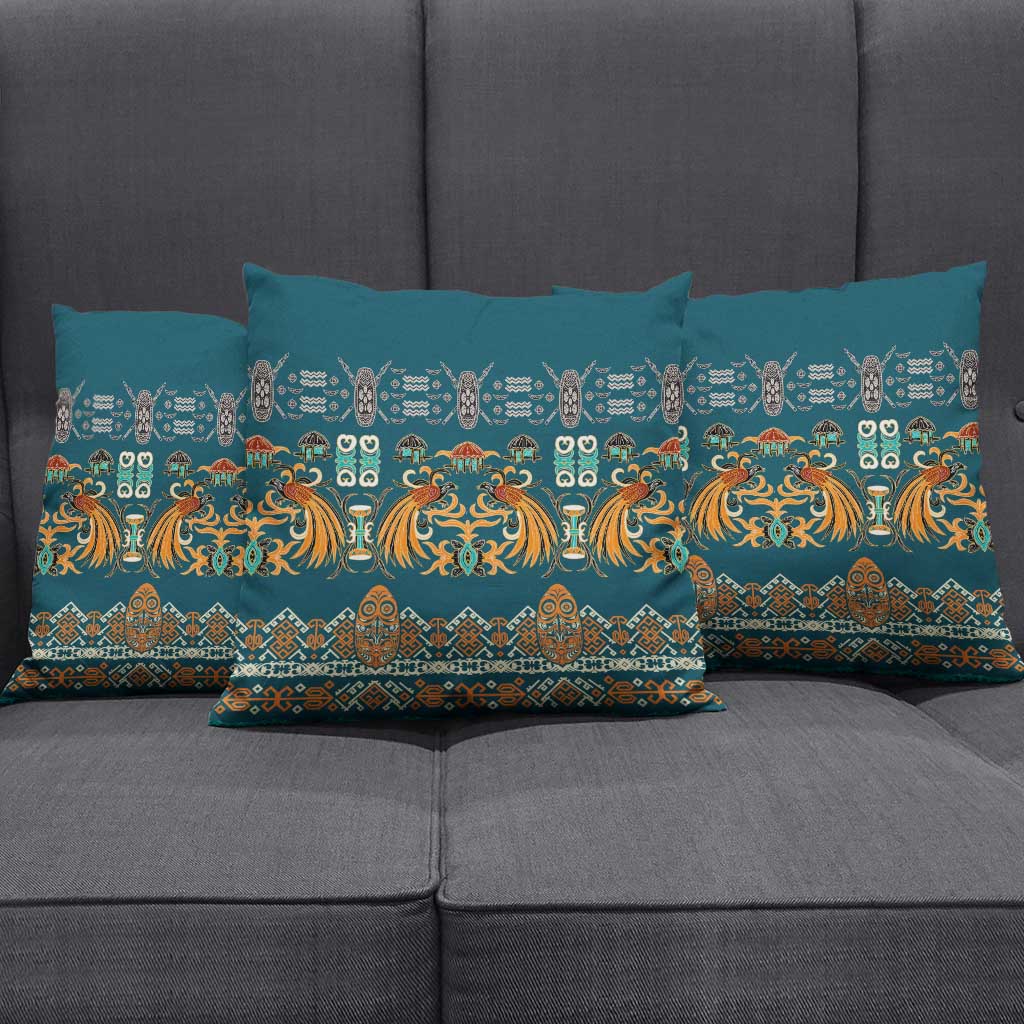 Dark Cyan Blue Batik Papua-inspired Pattern Pillow Cover - Polynesian Pride