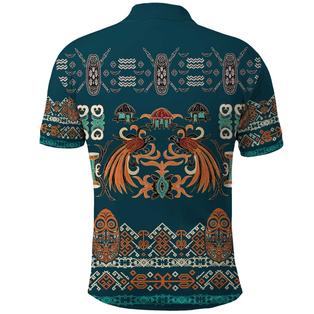 Dark Cyan Blue Batik Papua-inspired Pattern Polo Shirt - Polynesian Pride