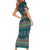 Dark Cyan Blue Batik Papua-inspired Pattern Short Sleeve Bodycon Dress - Polynesian Pride