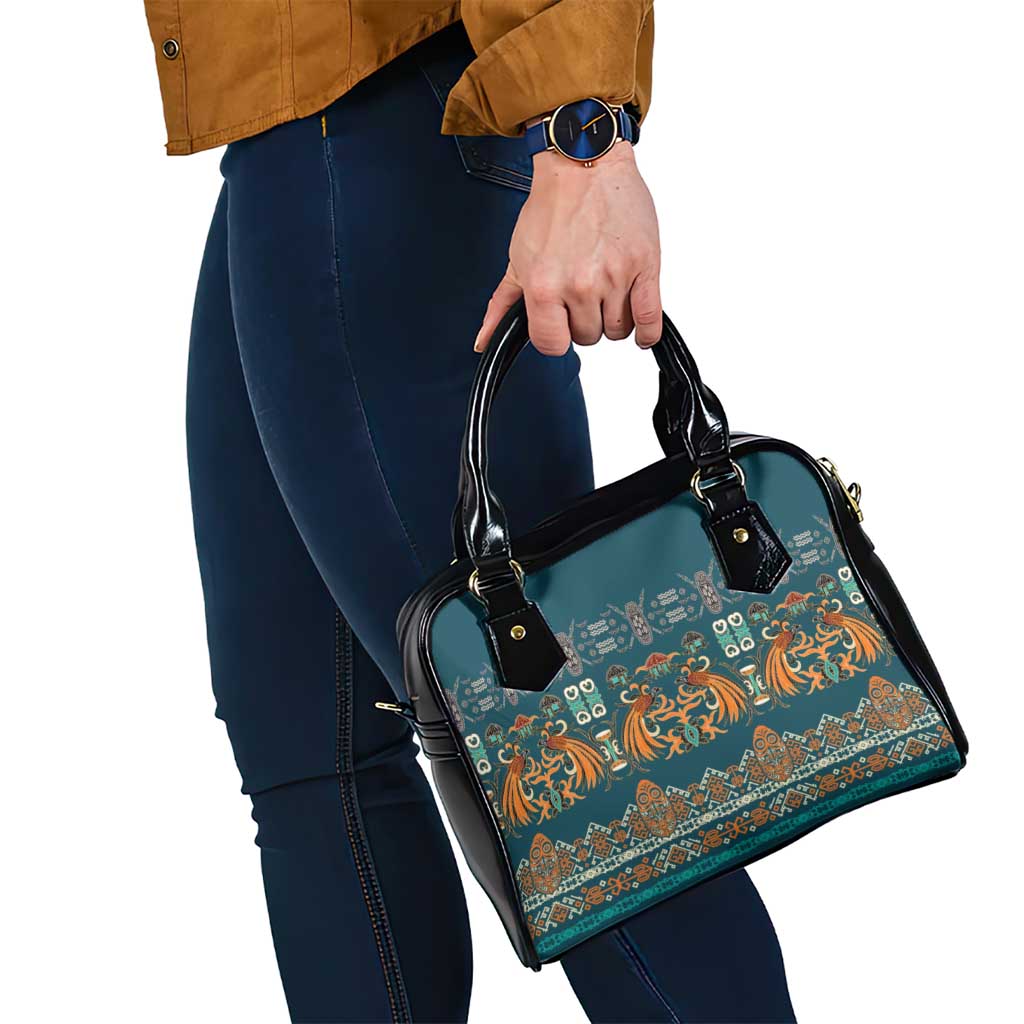 Dark Cyan Blue Batik Papua-inspired Pattern Shoulder Handbag - Polynesian Pride