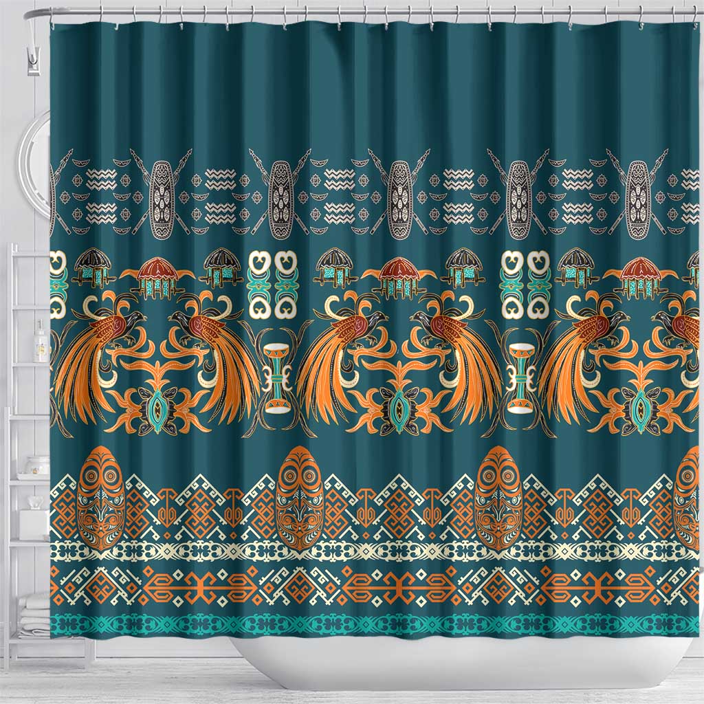 Dark Cyan Blue Batik Papua-inspired Pattern Shower Curtain - Polynesian Pride