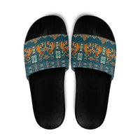Dark Cyan Blue Batik Papua-inspired Pattern Slide Sandals - Polynesian Pride