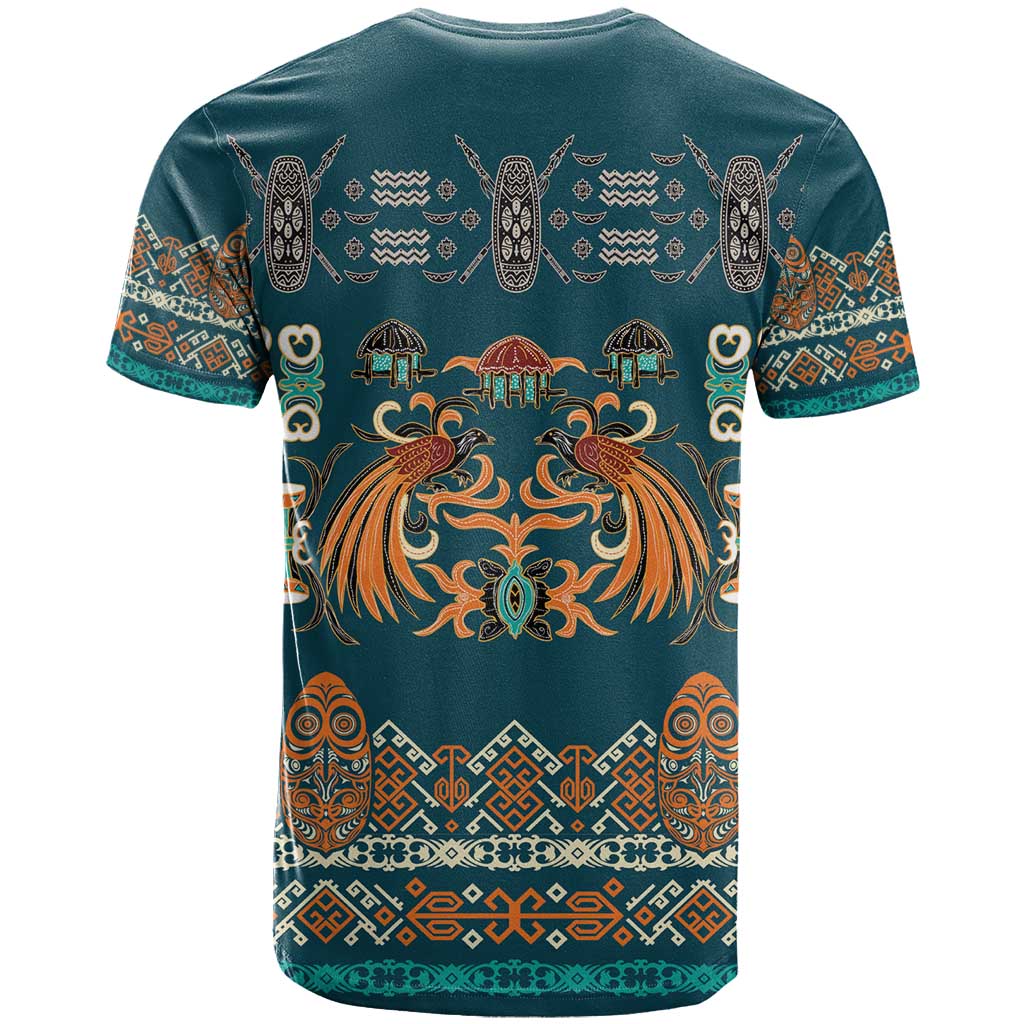 Dark Cyan Blue Batik Papua-inspired Pattern T Shirt - Polynesian Pride