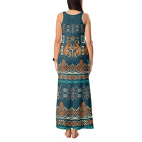 Dark Cyan Blue Batik Papua-inspired Pattern Tank Maxi Dress - Polynesian Pride